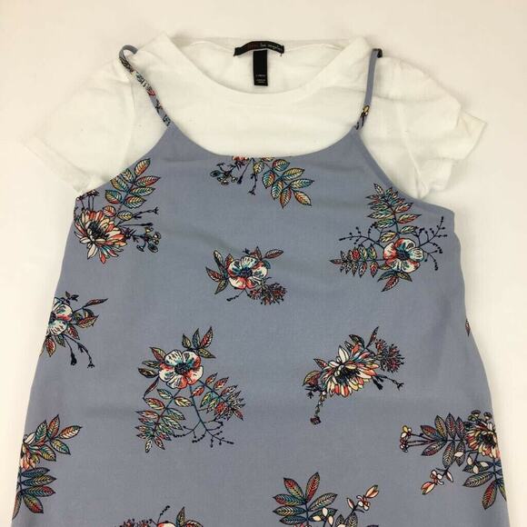 Fire Girls A-Line Dress Blue White Floral Crew Neck Short Sleeve Stretch L 10-12 - Picture 2 of 5